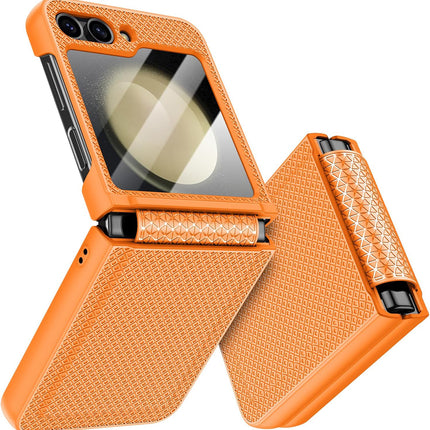 Kapa Textured Grip Hinge Protection Back Cover for Samsung Galaxy Z Flip5 / Z Flip 5 | with [Inbuilt Glass] Full Body Shockproof Hard Back Case (Orange)