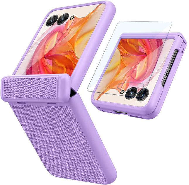 Kapa Textured Grip Hinge Protection Back Cover for Moto Razr 50 Ultra| with [Inbuilt Glass] Full Body Shockproof Hard Back Case (Purple) - Mobizang