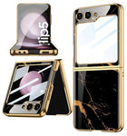 Kapa 9H Glass Back Case for Samsung Galaxy Z Flip5 / Z Flip 5,Ultra Thin Full Body Protection Folding Hard Back Cover, Black Marble