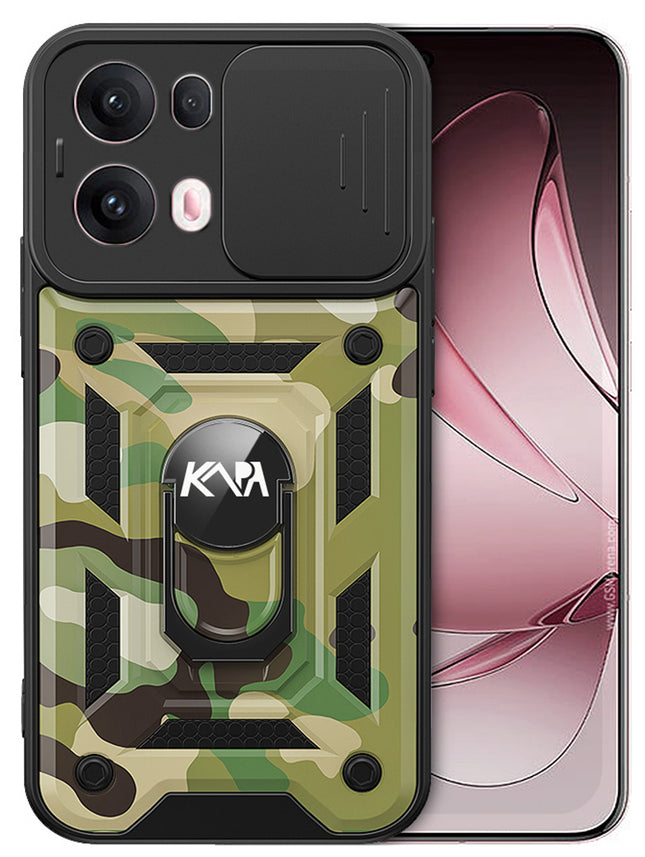 Kapa Tank Back Cover for Oppo Reno 13 Pro 5G | Inbuilt Ring + Slider Shockproof Lens Protection Bumper Back Case (Green)