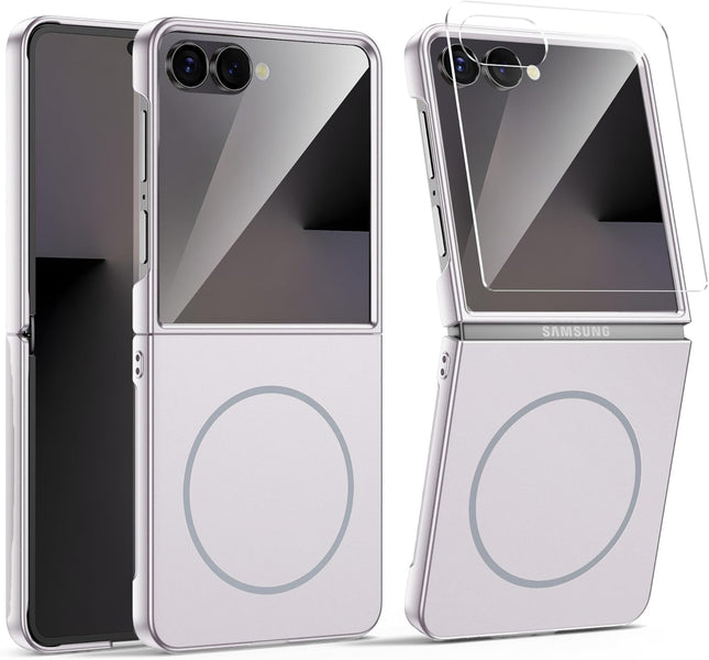 Kapa Ultra Thin Compatible with Magsafe Back PC Case for Samsung Galaxy Z Flip7 / Flip 7 | with Wireless Charging Support Ring Full Body Protection Cover (Silver)