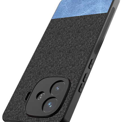 Kapa Soft Fabric & Leather Hybrid Protective Back Cover for iQoo Neo 10R | Shockproof Slim Hard Anti Slip Back Case (Black,Blue)