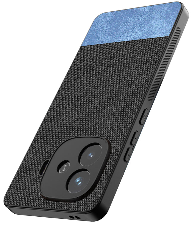 Kapa Soft Fabric & Leather Hybrid Protective Back Cover for iQoo Neo 10R | Shockproof Slim Hard Anti Slip Back Case (Black,Blue)
