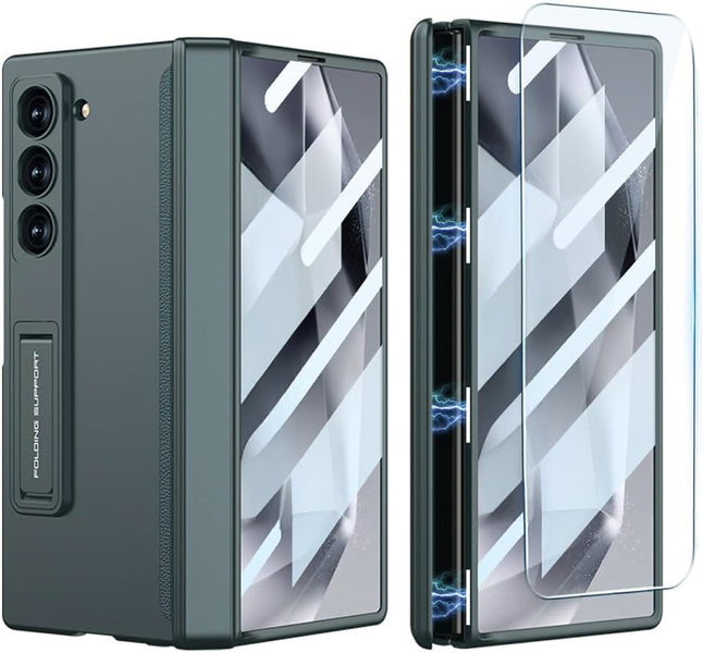 Kapa Magnetic Hinge with Inbuilt Stand Case for Samsung Galaxy Z Fold 7 | Shockproof Stand Hybrid Bumper Back Cover (GreyGreen)