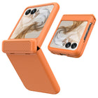 Kapa Textured Grip Hinge Protection Back Cover for Moto Razr 50 Ultra| with [Inbuilt Glass] Full Body Shockproof Hard Back Case (Orange) - Mobizang