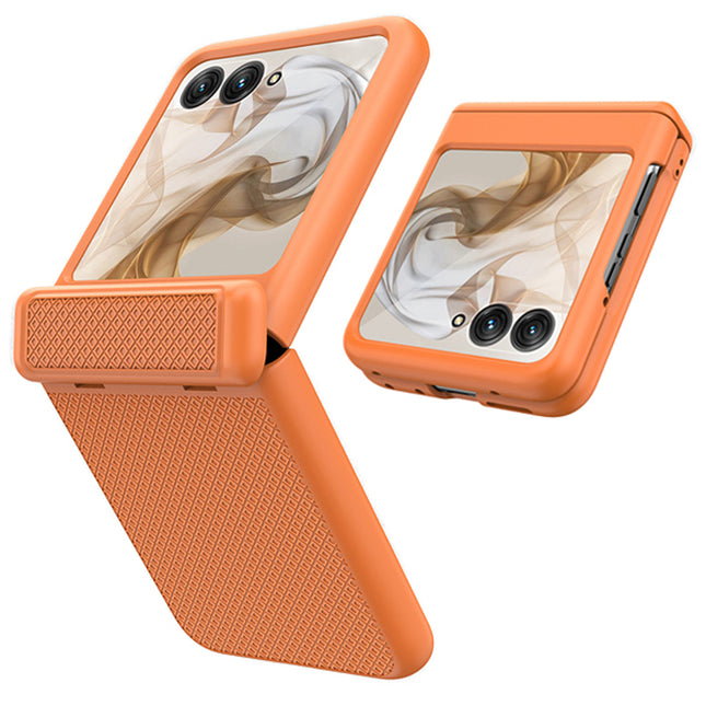 Kapa Textured Grip Hinge Protection Back Cover for Moto Razr 50 Ultra| with [Inbuilt Glass] Full Body Shockproof Hard Back Case (Orange) - Mobizang