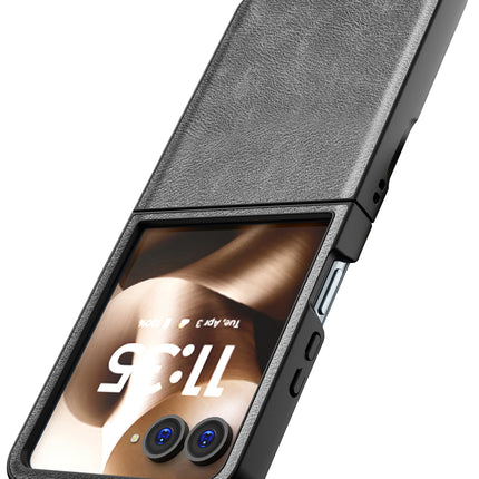 Kapa Tux Leather Back Cover for Moto Razr 60 Ultra | Slim Shockproof Camera Protection Bumper Case (Grey) - Mobizang