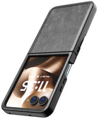 Kapa Tux Leather Back Cover for Moto Razr 60 Ultra | Slim Shockproof Camera Protection Bumper Case (Grey) - Mobizang