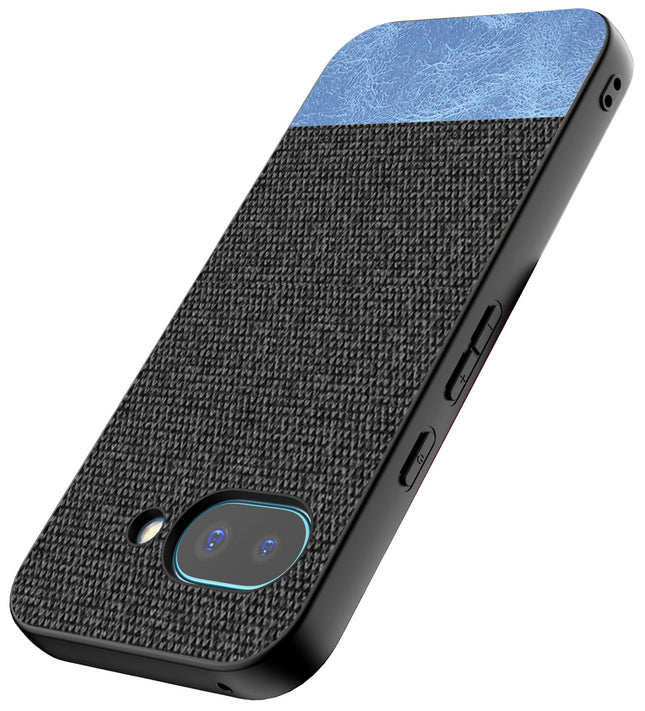 Kapa Soft Fabric & Leather Hybrid Protective Back Cover for Google Pixel 9A | Shockproof Slim Hard Anti Slip Back Case (Black,Blue)
