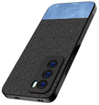 Kapa Soft Fabric & Leather Hybrid Protective Back Cover for Oppo Reno 12 Pro (5G) | Shockproof Slim Hard Anti Slip Back Case (Black,Blue)