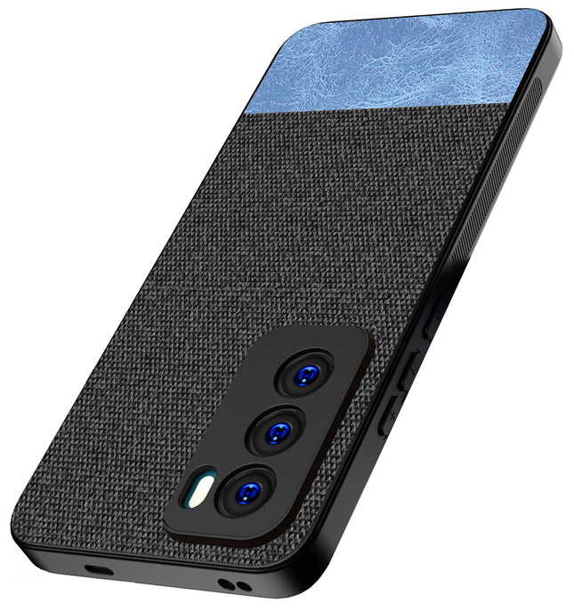 Kapa Soft Fabric & Leather Hybrid Protective Back Cover for Oppo Reno 12 Pro (5G) | Shockproof Slim Hard Anti Slip Back Case (Black,Blue)