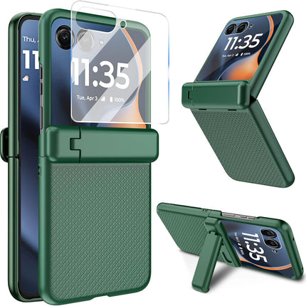 Kapa Textured Grip with Stand Hinge Protection Back Cover for Moto Razr 60 Ultra | with [Inbuilt Glass] Full Body Shockproof Hard Back Case (Green)