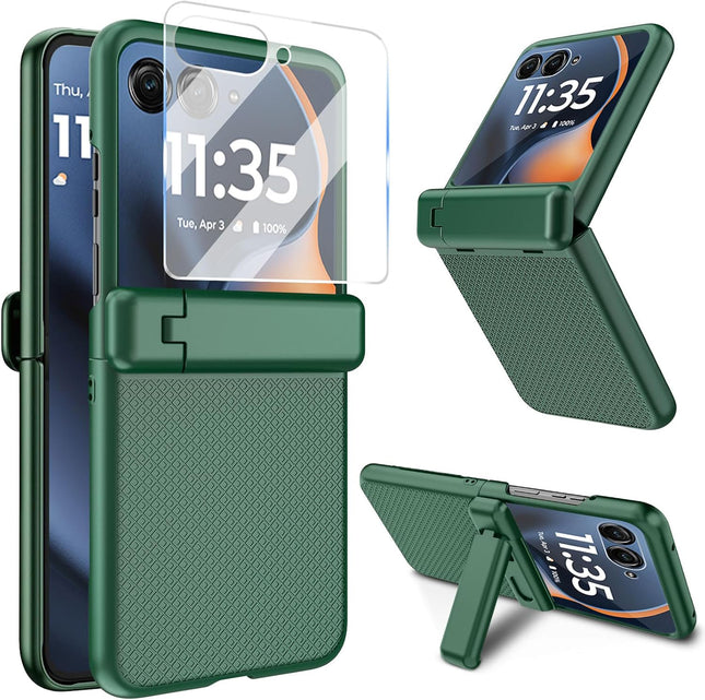 Kapa Textured Grip with Stand Hinge Protection Back Cover for Moto Razr 60 Ultra | with [Inbuilt Glass] Full Body Shockproof Hard Back Case (Green)