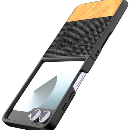 Kapa Soft Fabric & Leather Hybrid Protective Back Cover for Samsung Galaxy Z Flip 7 | Shockproof Slim Hard Anti Slip Back Case (Black,Brown)