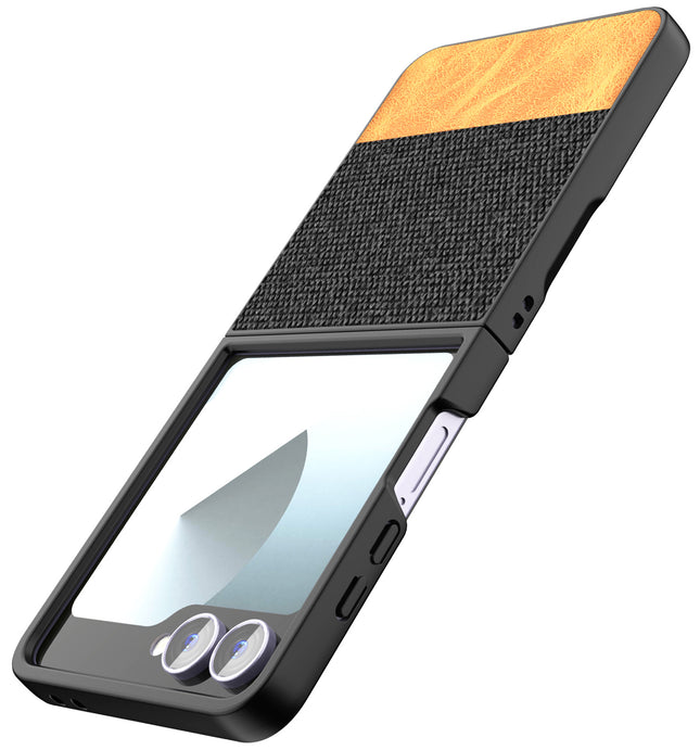 Kapa Soft Fabric & Leather Hybrid Protective Back Cover for Samsung Galaxy Z Flip 7 | Shockproof Slim Hard Anti Slip Back Case (Black,Brown)