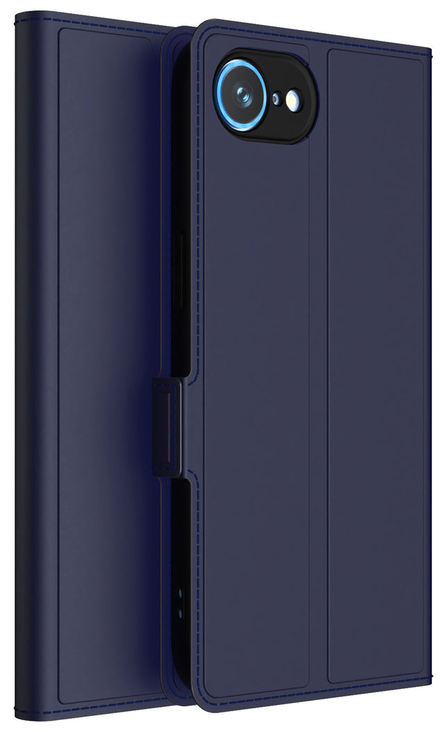 Kapa Noble Slim Magnetic Leather Flip Case Cover for Apple iPhone 16E | Card Holder Stand Flip Wallet Case (Blue)