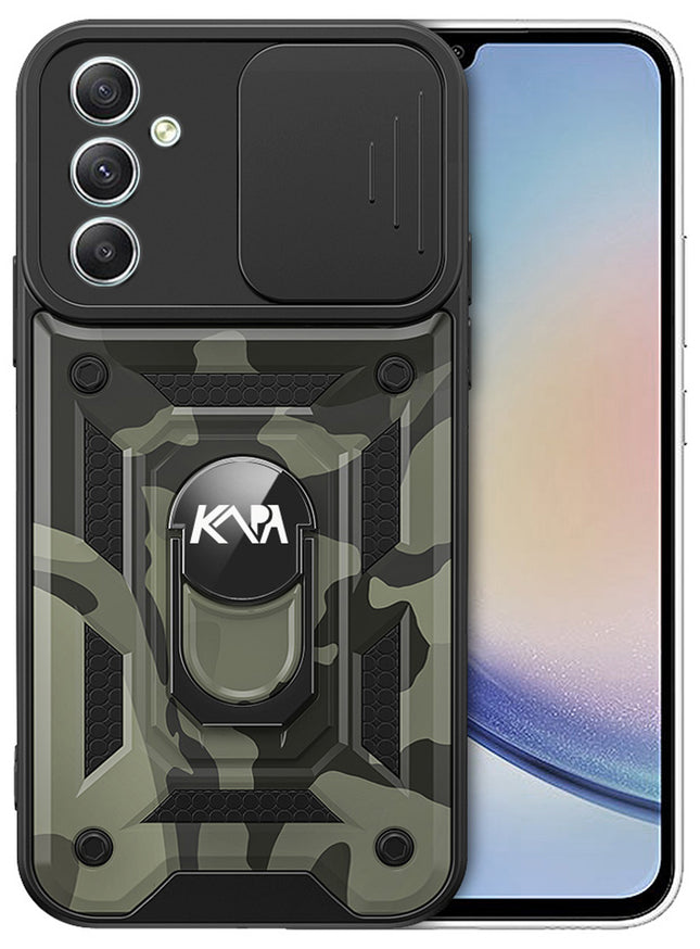 Kapa Tank Back Cover for Samsung Galaxy A55 (5G) | Inbuilt Ring + Slider Shockproof Lens Protection Bumper Back Case (Black)