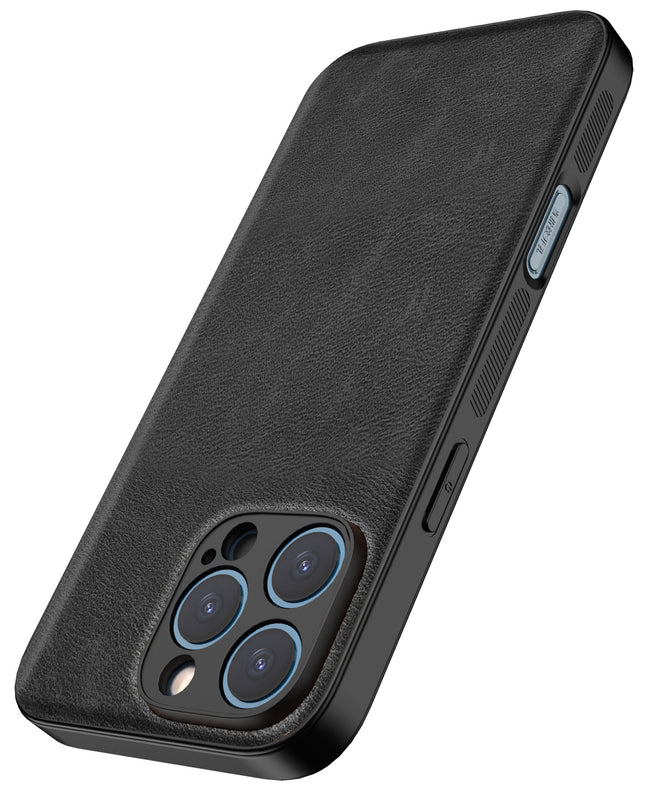 Kapa Tux Leather Back Cover for Apple iPhone 16 Pro | Slim Shockproof Camera Protection Bumper Case (Black)