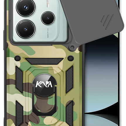 Kapa Tank Back Cover for Redmi Note 14 (5G) | Inbuilt Ring + Slider Shockproof Lens Protection Bumper Back Case (Green) - Mobizang