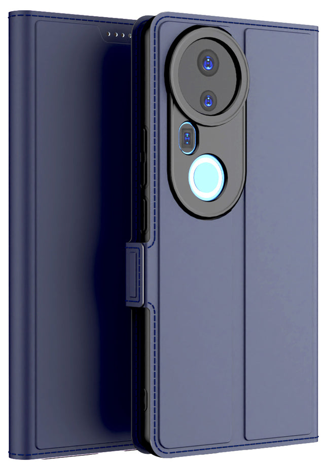 Kapa Noble Slim Magnetic Leather Flip Case Cover for Vivo T4 Ultra 5G | Card Holder Stand Flip Wallet Case (Blue) - Mobizang