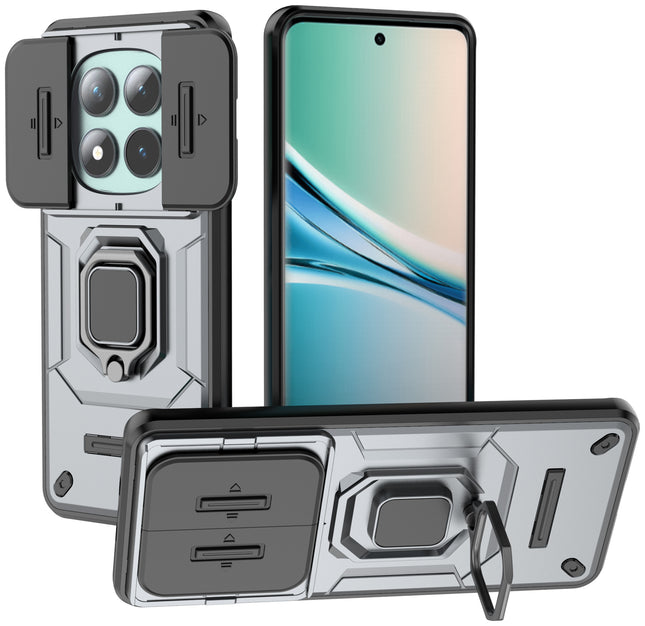 Kapa Armor Slider Back Cover for Redmi Note 15 5G | Inbuilt Ring + Camera Slider Shockproof Lens Protection Bumper Back Case (Grey)