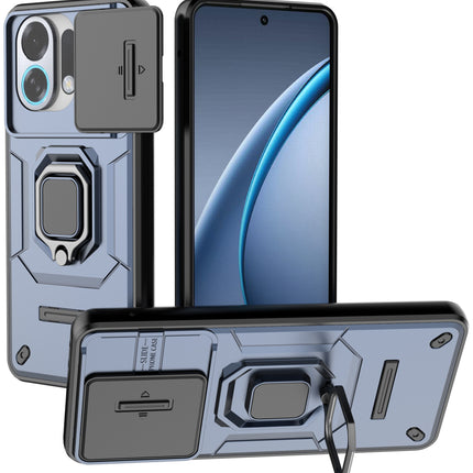 Kapa Armor Slider Back Cover for Oppo K13 Turbo / K13 Turbo Pro | Inbuilt Ring + Camera Slider Shockproof Lens Protection Bumper Back Case (Blue)