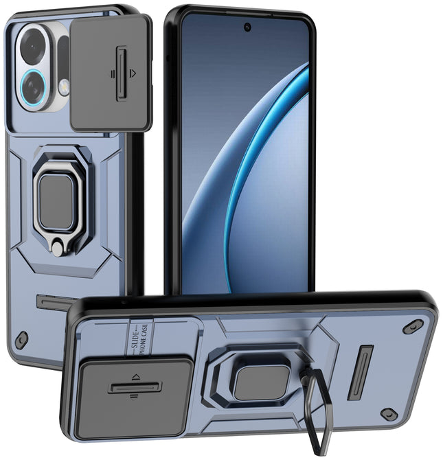 Kapa Armor Slider Back Cover for Oppo K13 Turbo / K13 Turbo Pro | Inbuilt Ring + Camera Slider Shockproof Lens Protection Bumper Back Case (Blue)