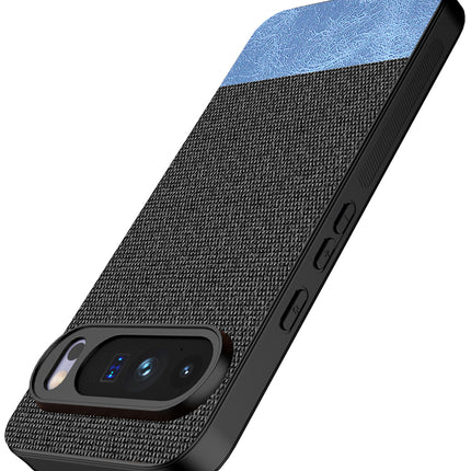 Kapa Soft Fabric & Leather Hybrid Protective Back Cover for Google Pixel 10 Pro XL | Shockproof Slim Hard Anti Slip Back Case (Black,Blue)