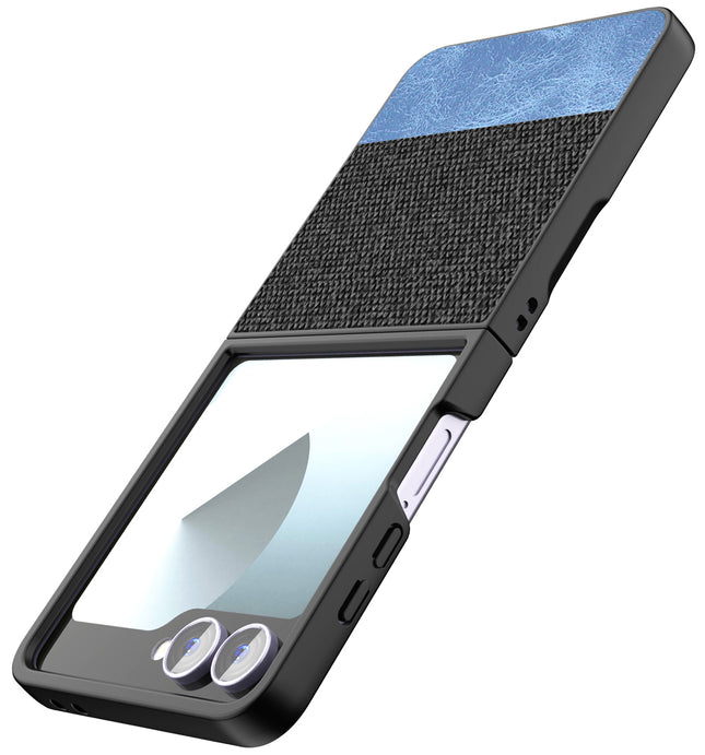 Kapa Soft Fabric & Leather Hybrid Protective Back Cover for Samsung Galaxy Z Flip 7 | Shockproof Slim Hard Anti Slip Back Case (Black,Blue) - Mobizang