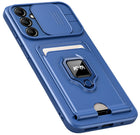 Kapa Bisen Back Cover for Samsung Galaxy A15 (5G) | Inbuilt Camera Slider Ring Stand and Card Pocket Shockproof Slim Bumper Back Case (Blue) - Mobizang