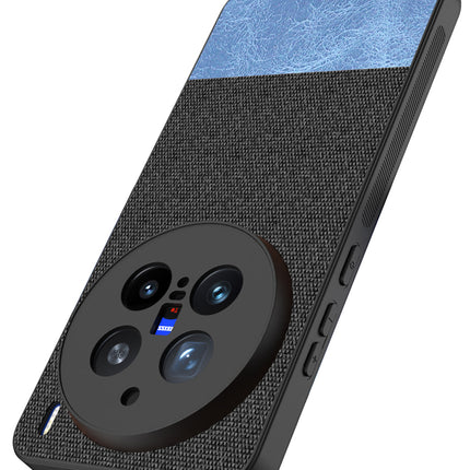 Kapa Soft Fabric & Leather Hybrid Protective Back Cover for Vivo X200 Pro (5G) | Shockproof Slim Hard Anti Slip Back Case (Black,Blue) - Mobizang