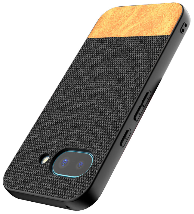 Kapa Soft Fabric & Leather Hybrid Protective Back Cover for Google Pixel 9A | Shockproof Slim Hard Anti Slip Back Case (Black,Brown)