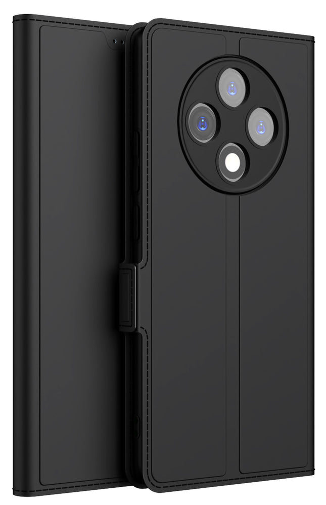 Kapa Noble Slim Magnetic Leather Flip Case Cover for Oppo F27 Pro / Oppo F27 Pro Plus | Card Holder Stand Flip Wallet Case (Black) - Mobizang