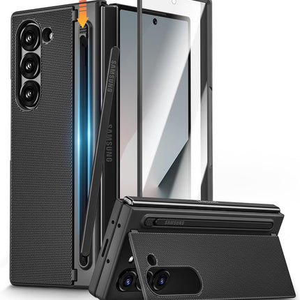 Kapa Textured Grip S Pen Holder Hinge Protection Back Cover for Samsung Galaxy Z Fold6 / Fold 6 | with Inbuilt Glass , Kickstand & S Pen Slot Case (Black)