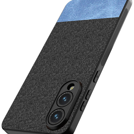 Kapa Soft Fabric & Leather Hybrid Protective Back Cover for Samsung Galaxy S25 Edge | Shockproof Slim Hard Anti Slip Back Case (Black,Blue)