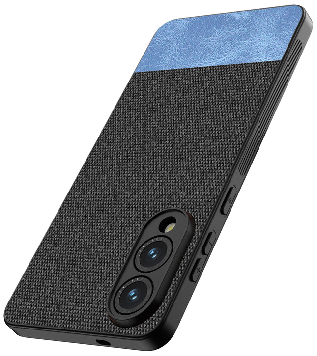 Kapa Soft Fabric & Leather Hybrid Protective Back Cover for Samsung Galaxy S25 Edge | Shockproof Slim Hard Anti Slip Back Case (Black,Blue)