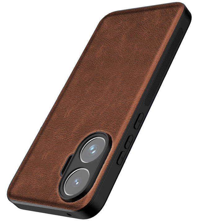 Kapa Tux Leather Back Cover for Poco F7 5G | Slim Shockproof Camera Protection Bumper Case (Brown)