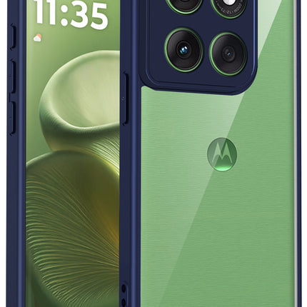 Kapa Hawkeye Clear Slim Tough Back Cover for Motorola G86 Power 5G | Camera Lens Protector Anti Yellow Shockproof Clear Hybrid Case Cover (Blue Sides)