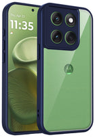 Kapa Hawkeye Clear Slim Tough Back Cover for Motorola G86 Power 5G | Camera Lens Protector Anti Yellow Shockproof Clear Hybrid Case Cover (Blue Sides)