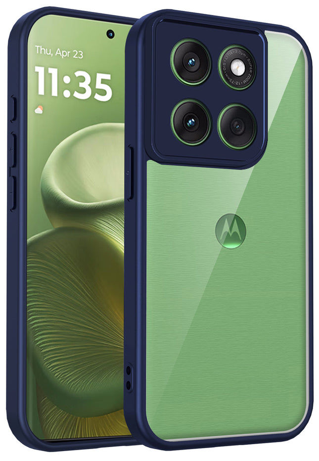 Kapa Hawkeye Clear Slim Tough Back Cover for Motorola G86 Power 5G | Camera Lens Protector Anti Yellow Shockproof Clear Hybrid Case Cover (Blue Sides)