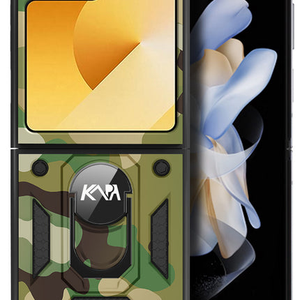Kapa Tank Back Cover for Samsung Galaxy Z Flip 6 | Inbuilt Ring + Slider Shockproof Lens Protection Bumper Back Case (Green)