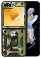 Kapa Tank Back Cover for Samsung Galaxy Z Flip 6 | Inbuilt Ring + Slider Shockproof Lens Protection Bumper Back Case (Green)