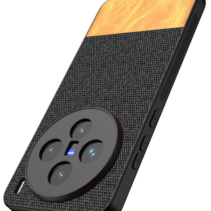 Kapa Soft Fabric & Leather Hybrid Protective Back Cover for Vivo X200 (5G) | Shockproof Slim Hard Anti Slip Back Case (Black,Brown) - Mobizang