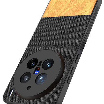 Kapa Soft Fabric & Leather Hybrid Protective Back Cover for Vivo X200 Pro (5G) | Shockproof Slim Hard Anti Slip Back Case (Black,Brown)