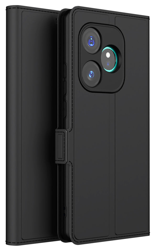 Kapa Noble Slim Magnetic Leather Flip Case Cover for Realme GT 6 / GT 6T | Card Holder Stand Flip Wallet Case (Black)