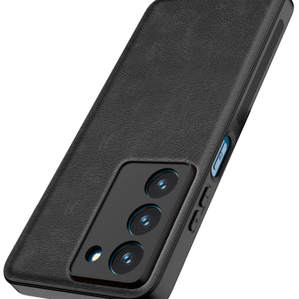 Kapa Tux Leather Back Cover for Realme 14X | Slim Shockproof Camera Protection Bumper Case (Black) - Mobizang