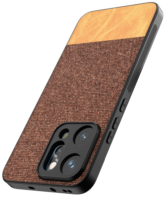 Kapa Soft Fabric & Leather Hybrid Protective Back Cover for Oppo Reno 14 PRO 5G | Shockproof Slim Hard Anti Slip Back Case (Brown) - Mobizang