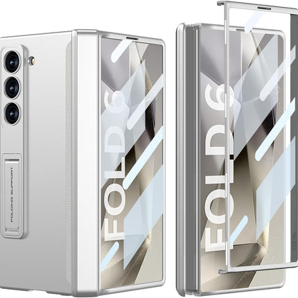 Kapa Magnetic Hinge With Inbuilt Stand Case for Samsung Galaxy Z Fold 6 | Shockproof Stand Hybrid Bumper Back Cover (Silver)