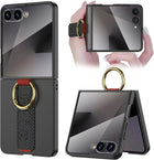 Kapa Shockproof Band Protective Back Cover for Flip7 / Z Flip 7 | Wrist Strap Ring Kickstand Inbuilt Screen Tempered Glass Case (Black)