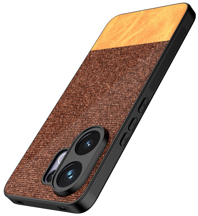 Kapa Soft Fabric & Leather Hybrid Protective Back Cover for Vivo V60 / V60e / Vivo T4 Pro 5G | Shockproof Slim Hard Anti Slip Back Case (Brown)